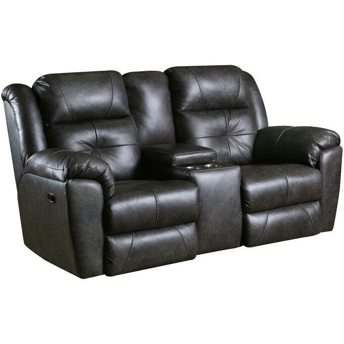 Southern Motion , Vista Slate Leather Reclining Console Loveseat Sofa