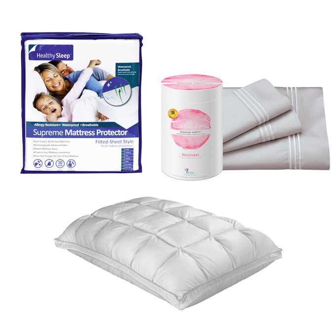 Gbs Enterprises , Celliant Queen Sheet Mattress Protector Pillow Bundle , Gray/Silver
