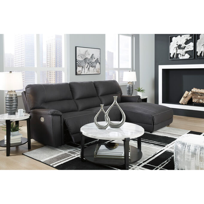 Ashley Furniture , Henefer Midnight 3 Piece Power Reclining Right Chaise Sectional