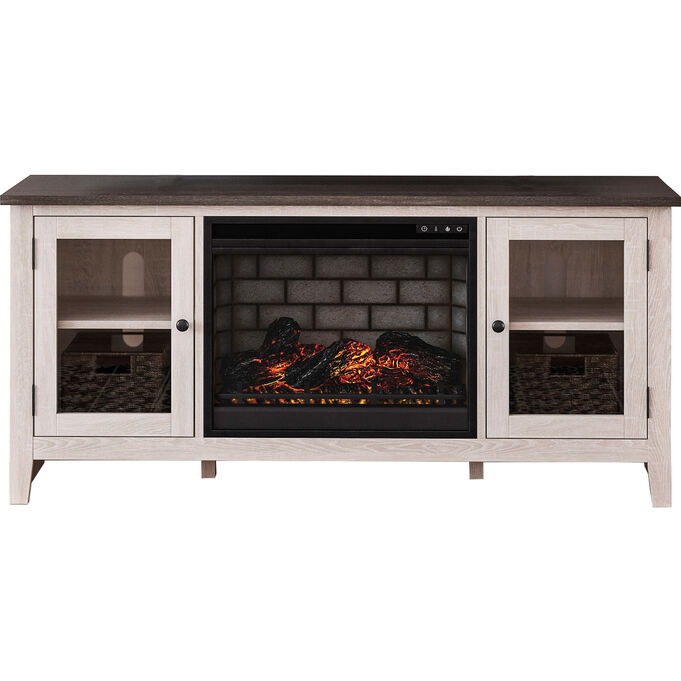 Dorrinson Antique White 60 Inch Infrared Electric Fireplace Console