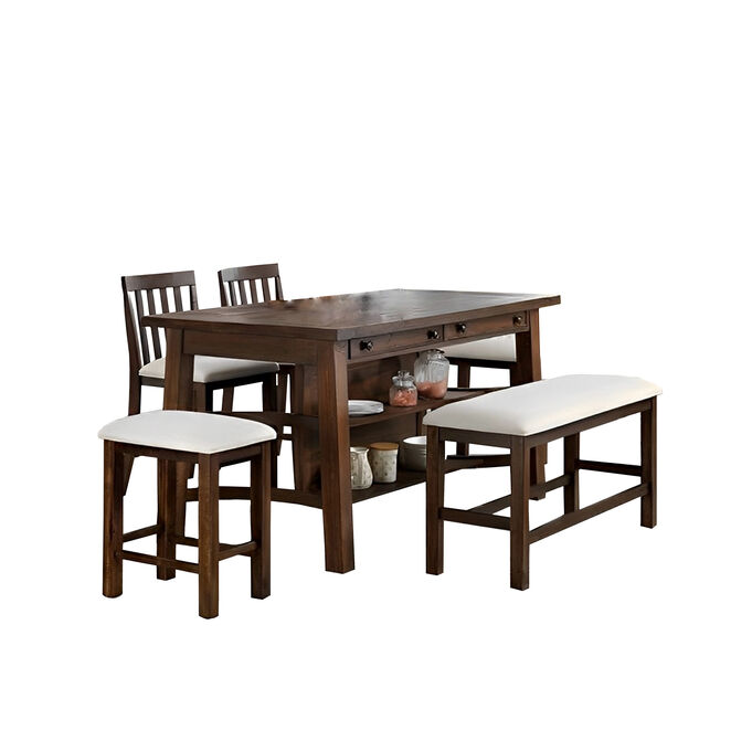 Furniture Of America | Fredonia Rustic Oak 5 Piece Counter Dining Set