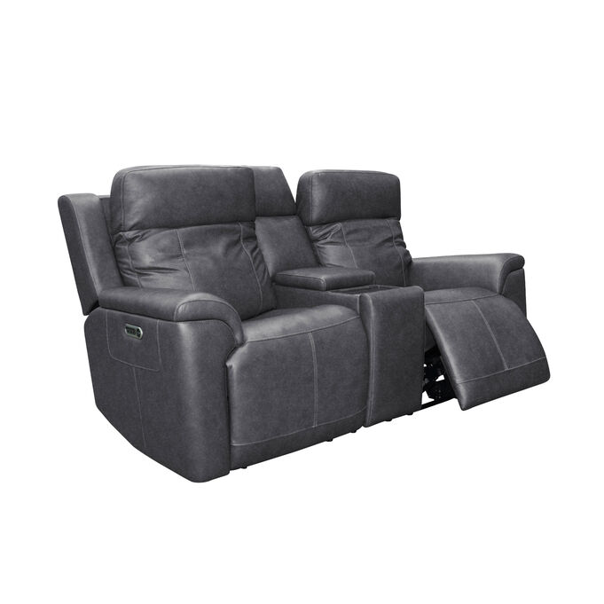 Amelia Charcoal Power Reclining Console Loveseat with Power Headrests &amp; Lumbar