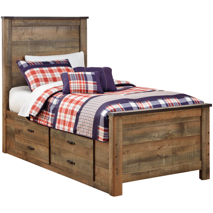 Ashley Furniture | Trinell Rustic Plank Twin Storage Panel Bed
