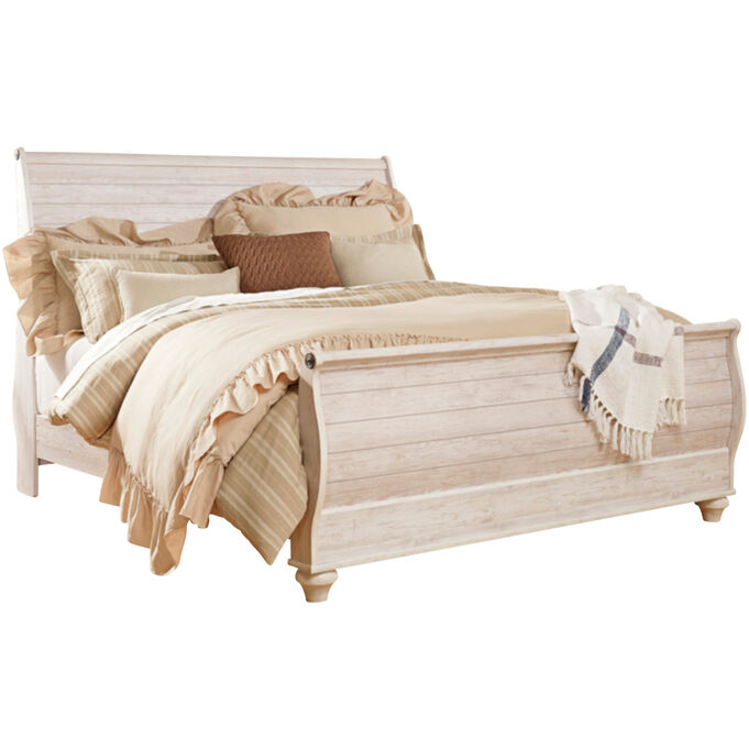 Ashley Furniture , Willowton Whitewash King Sleigh Bed