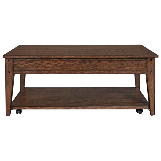 Lake House Rustic Brown Oak Lift Top Cocktail Table