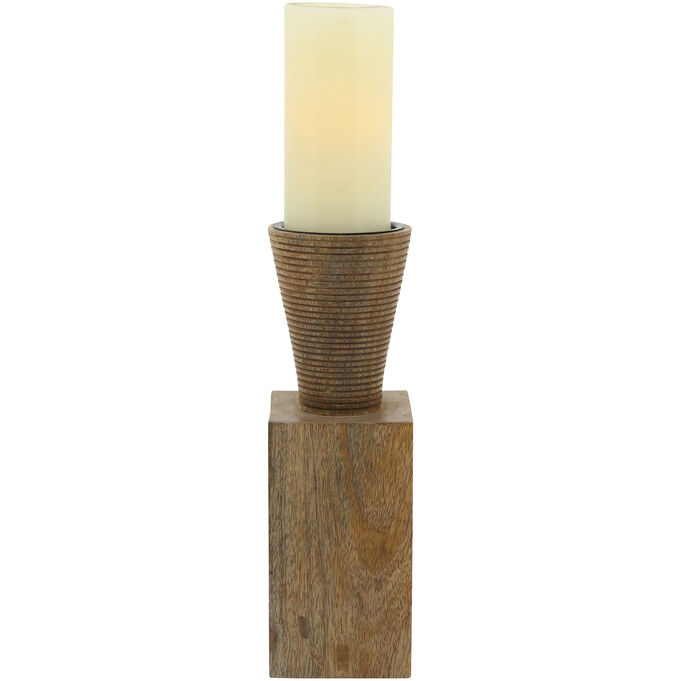 Collected Culture Brown 11 Inch Wood Geo Candle Holder