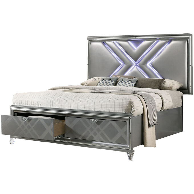 Emmeline Silver Queen Storage Bed