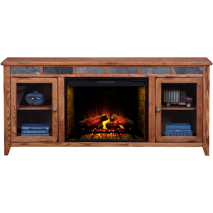 Evanston Antique Oak 72 Inch High Boy Fireplace Console