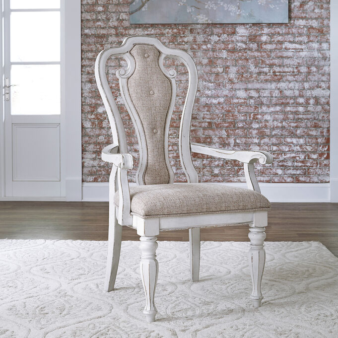 Magnolia Manor White Splat Back Upholstered Arm Chair