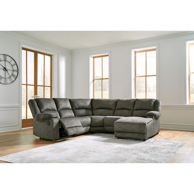 Ashley Furniture | Benlocke Flannel 5 Piece Reclining Right Chaise Sectional