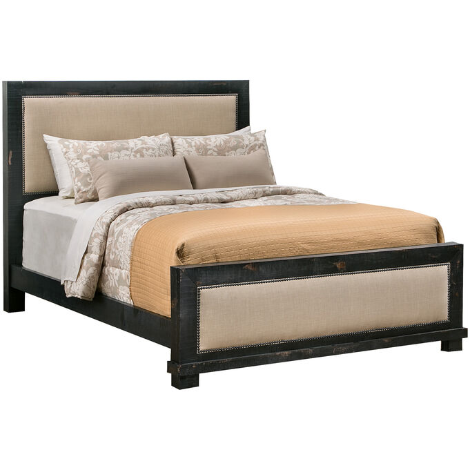 Progressive Furniture | Willow Distressed Black California King Upholstered Bed