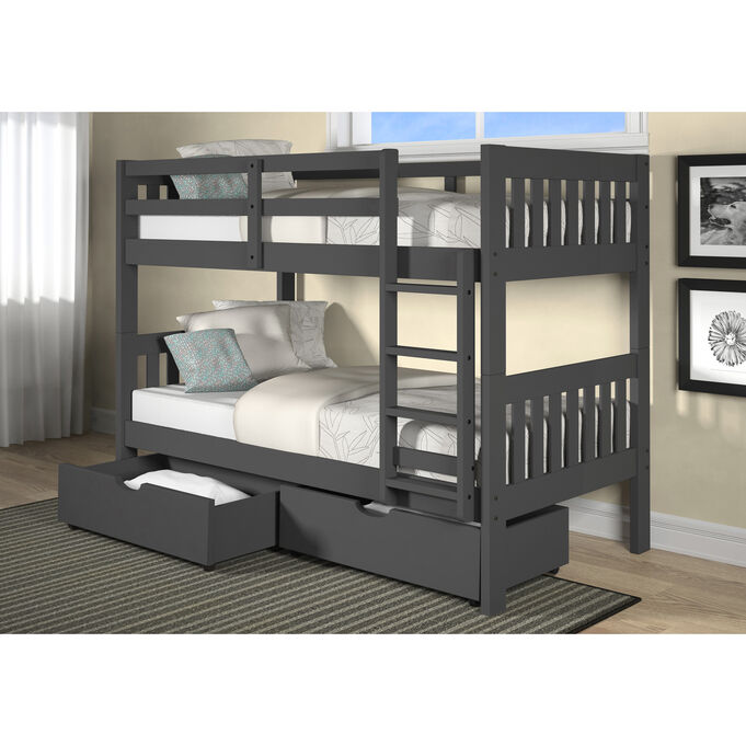 Canal House , Jordan Gray Twin Over Full Bunk Bed With Drawers