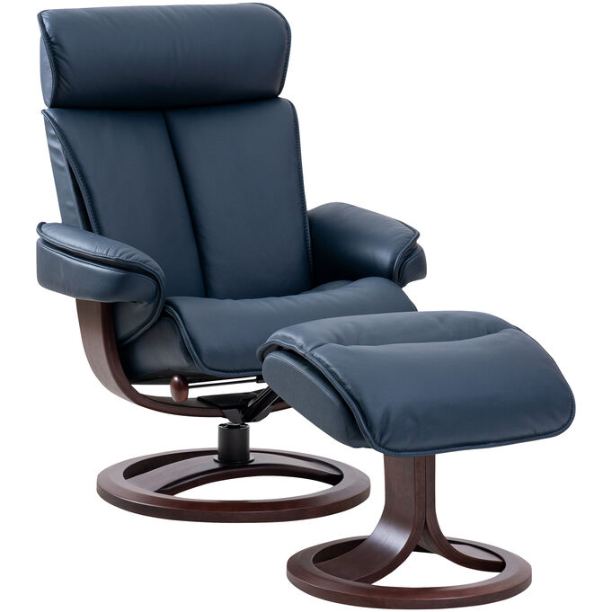Nordic 97 Blue Leather Lounger with Ottoman