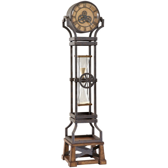 Hourglass Aged Iron Floor Clock