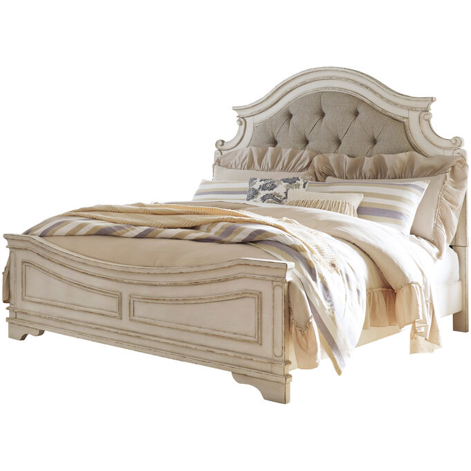 Ashley Furniture | Realyn White Queen Upholstered Panel Bed