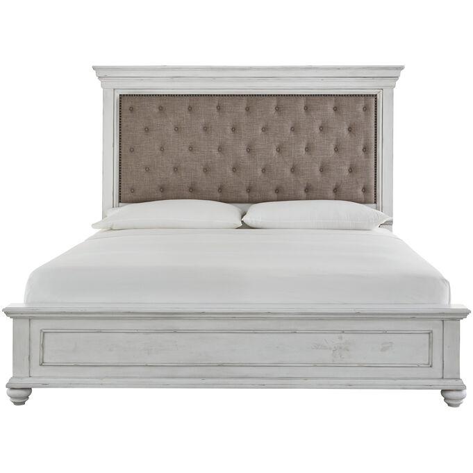 Ashley Furniture | Kanwyn Whitewash Queen Upholstered Panel Bed