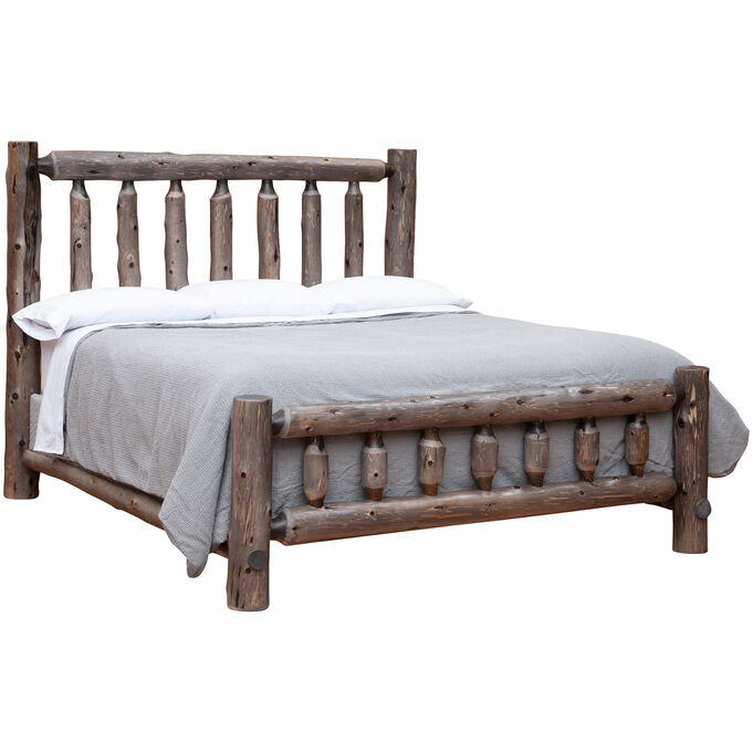 Cedar Log Weathered Cedar King Traditional Bed