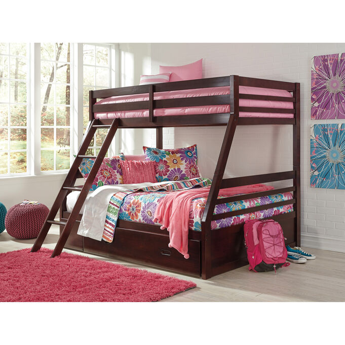 Ashley Furniture | Halanton Dark Brown Twin over Full Storage Bunk Bed