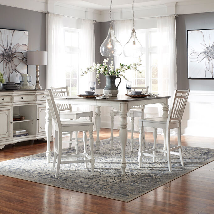 Liberty Furniture | Magnolia Manor White 5 Piece Spindle Gathering Dining Set