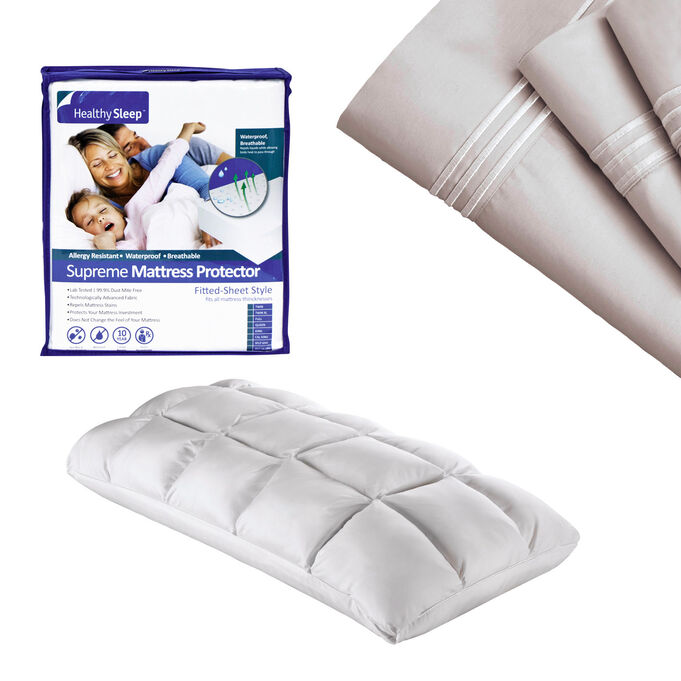 Gbs Enterprises , Supima Cotton King Sheet Mattress Protector Pillow Bundle , Brushed Brindle