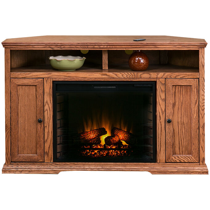 Legends Furniture | Chambers Golden Oak 56" Corner Fireplace Console Table