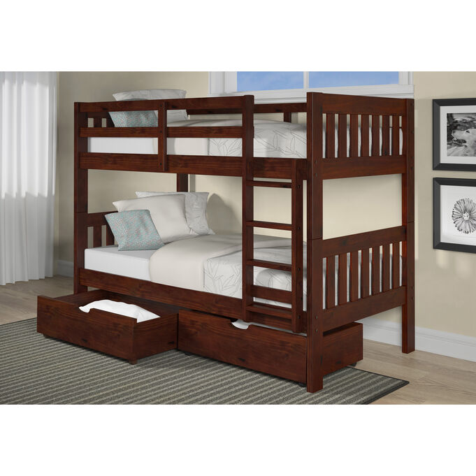 Jordan Chocolate Twin Over Twin Bunk Bed With Drawers