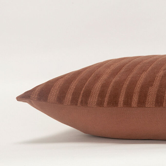 Velvet Mod Stripe Brown Down Filled Lumbar Pillow