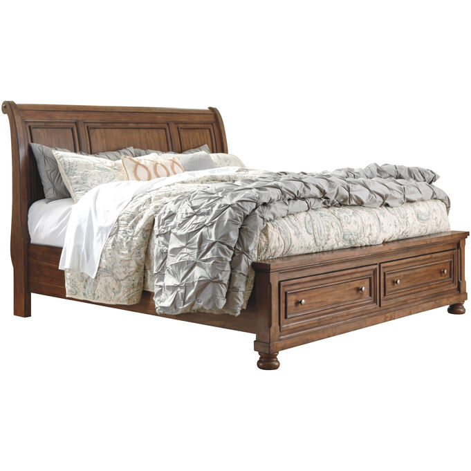 Ashley Furniture | Flynnter Medium Brown California King Sleigh Storage Bed