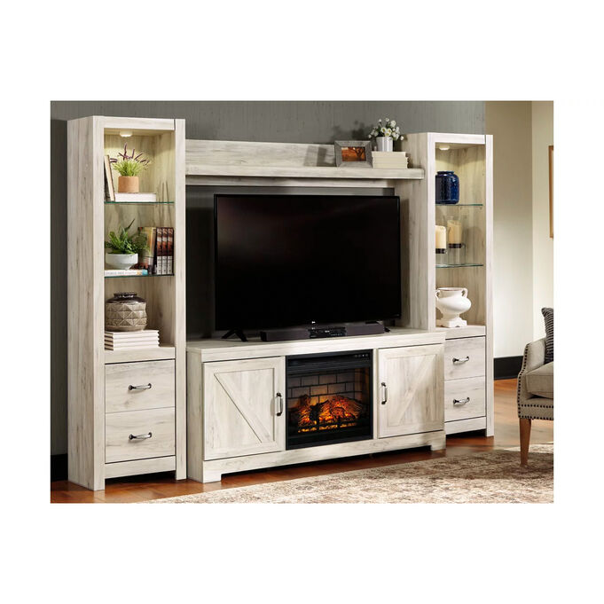 Ashley Furniture , Bellaby Whitewash 4 Piece 63 Electric Fireplace Entertainment Center