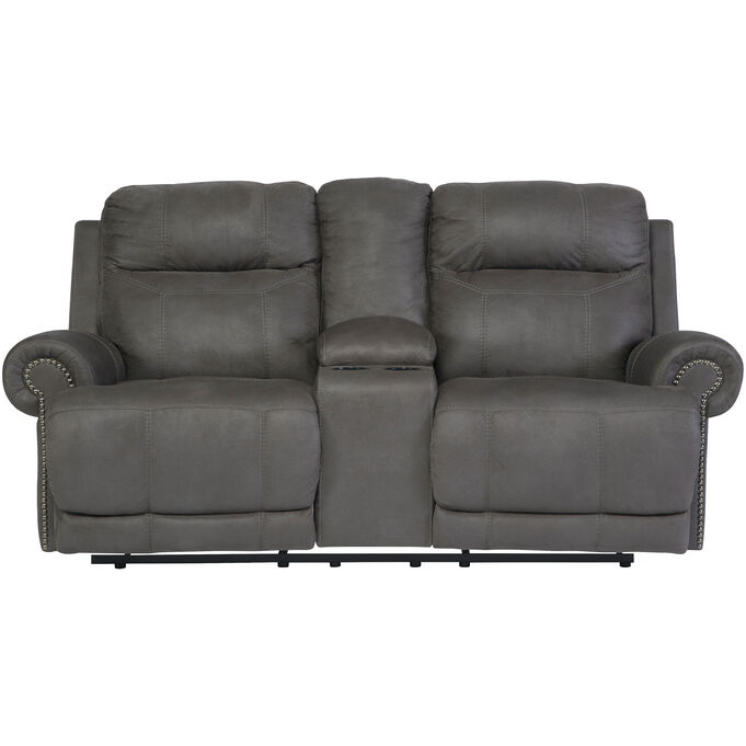 Austere Gray Reclining Console Loveseat