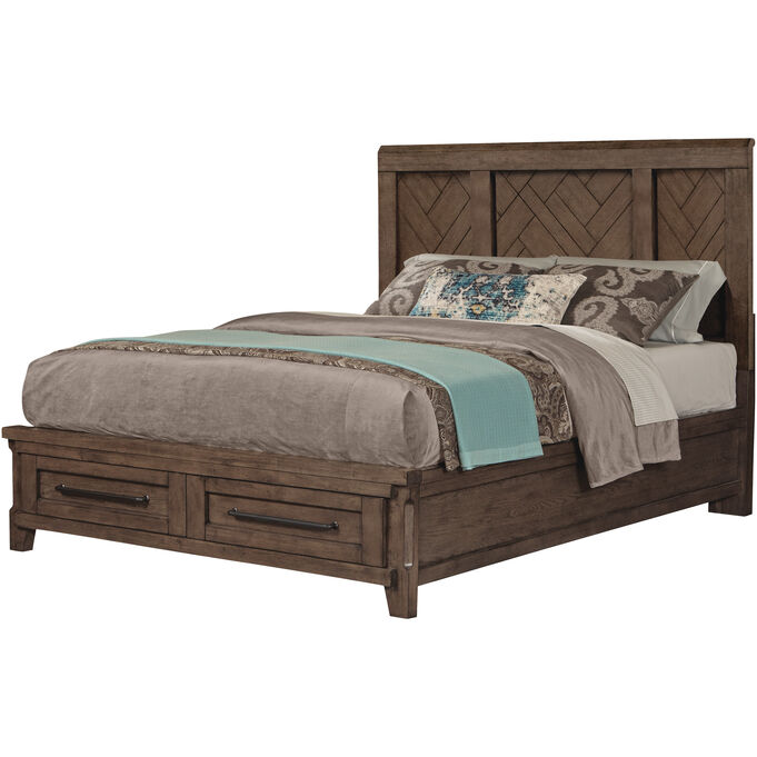 Patches Gray Brown King Panel Bed