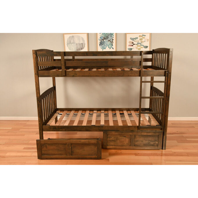 Claire Rustic Walnut Twin Bunk Bed With Drawers
