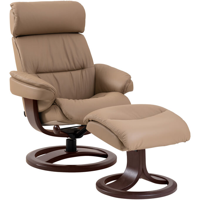 Img , Nordic Latte Large Seat Leather Lounger Chair With Ottoman
