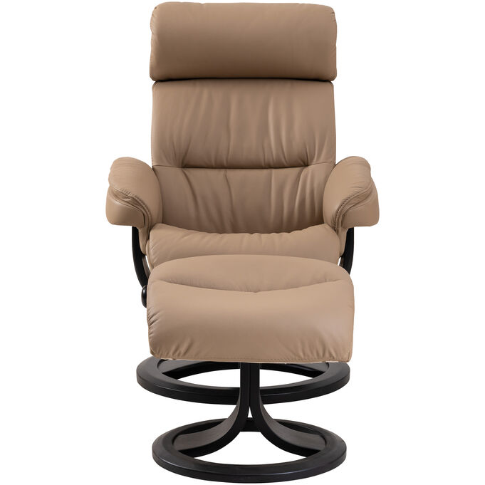 Nordic Latte Leather Lounger with Ottoman