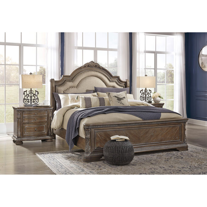 Charmond Brown Queen Upholstered Sleigh Bed
