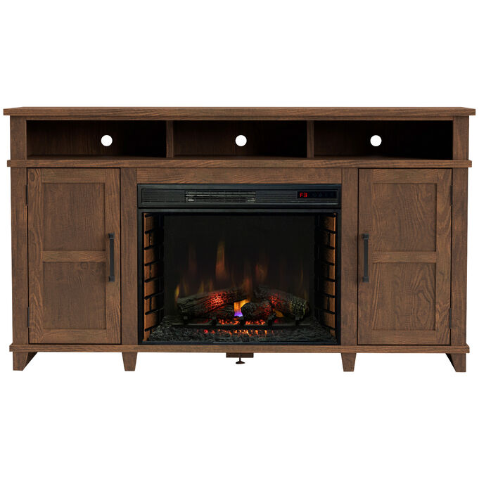 Legends Furniture | Deer Valley Bourbon Oak 65" Fireplace Console Table