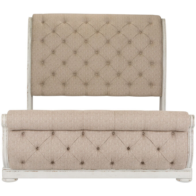 Abbey Park White Queen Upholstered Sleigh Bed