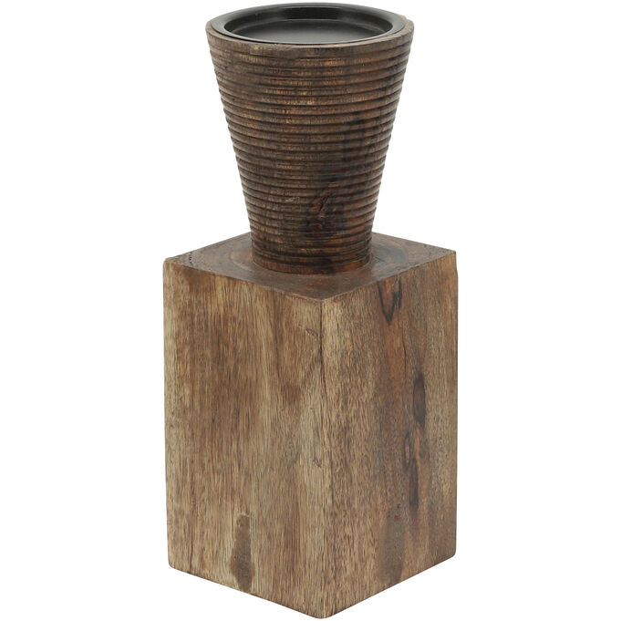 Collected Culture Brown 10 Inch Wood Geo Candle Holder