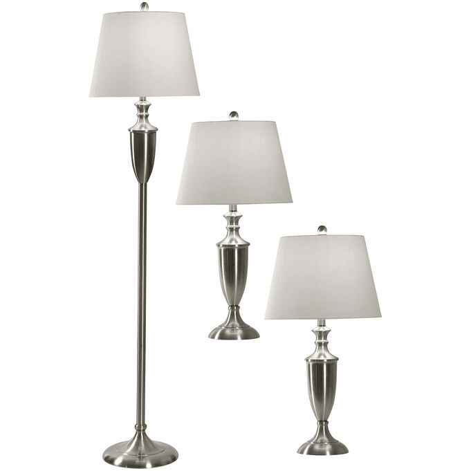 Classic Brushed Steel Set of 3 Lamps
