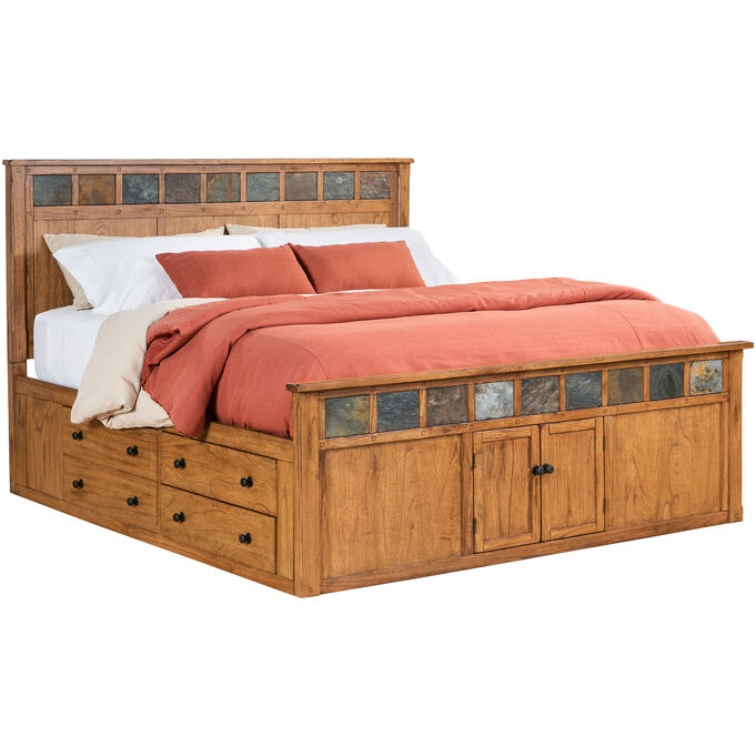 Sunny Designs , Sante Fe Rustic Oak Queen Panel Captains Bed