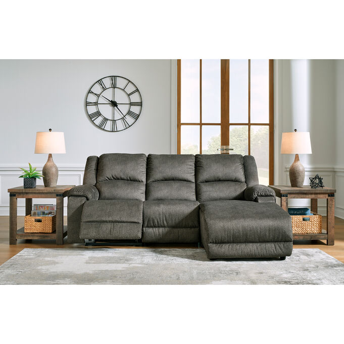 Ashley Furniture | Benlocke Flannel 3 Piece Reclining Right Chaise Sectional