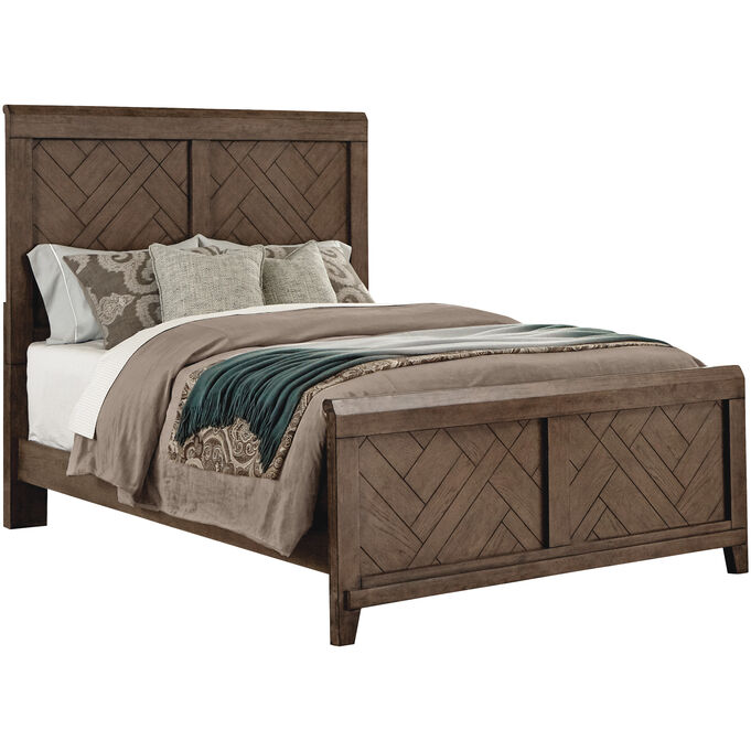Patches Gray Brown Queen Panel Bed