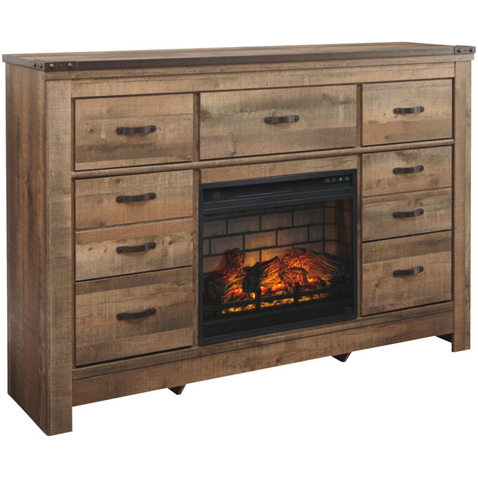 Ashley Furniture | Trinell Rustic Plank Infrared Fireplace Dresser