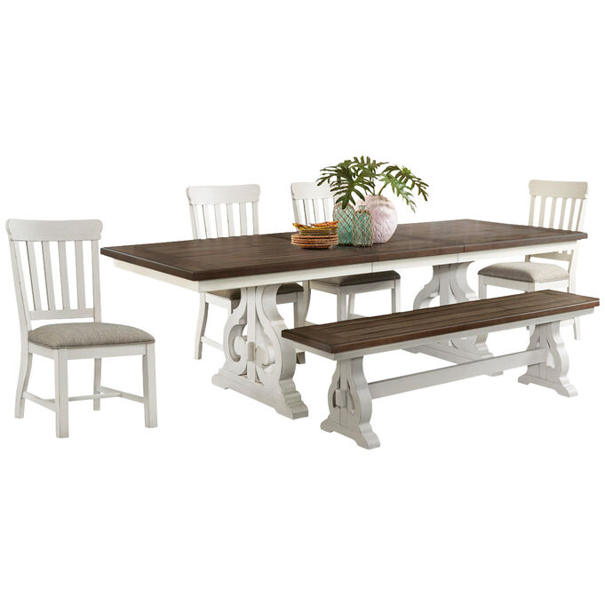 Intercon | Drake White 5 Piece Dining Set | Rustic White And Stone