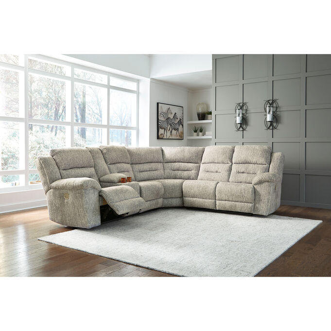 Ashley Furniture | Family Den Pewter 3 Piece Power Reclining Console Left Loveseat Sectional