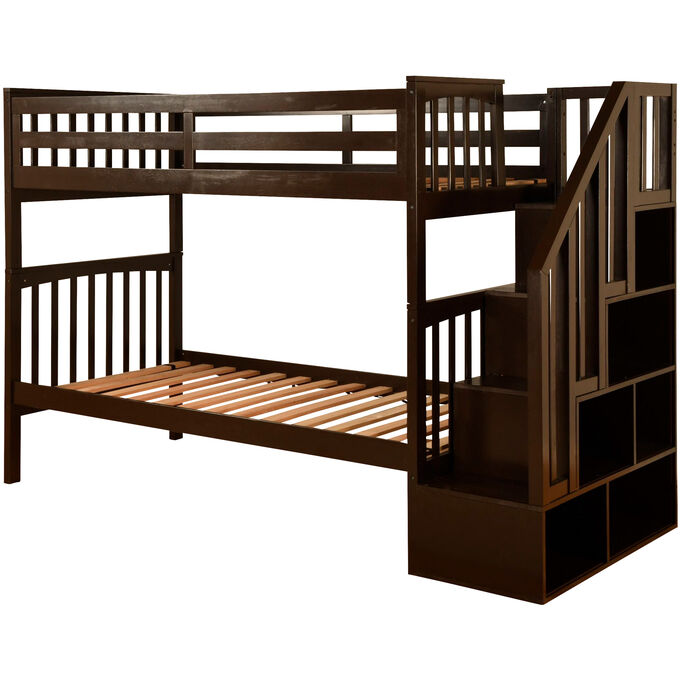 Kodiak Furniture | Kelcie Dark Chocolate Twin Over Twin Stairway Bunk Bed