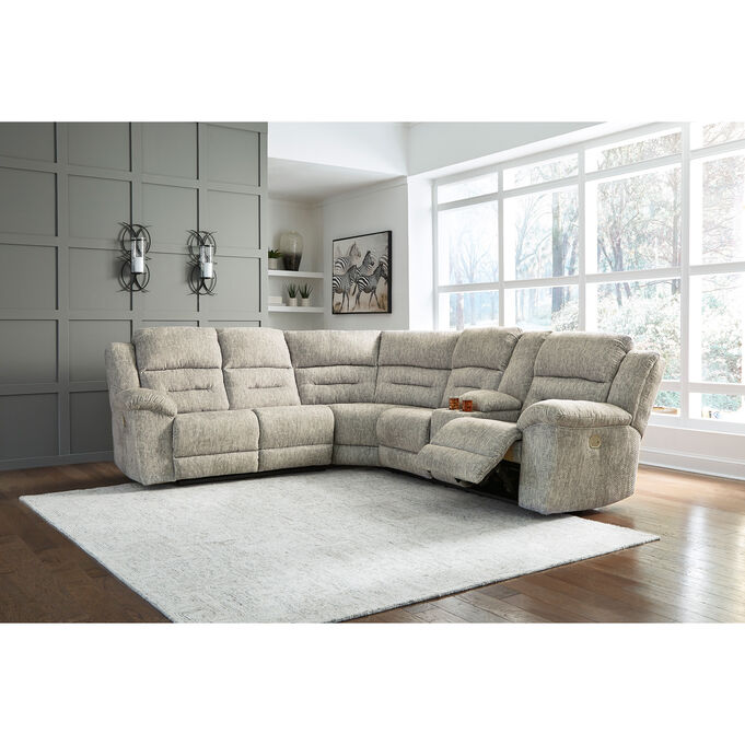 Ashley Furniture | Family Den Pewter 3 Piece Power Reclining Console Right Loveseat Sectional