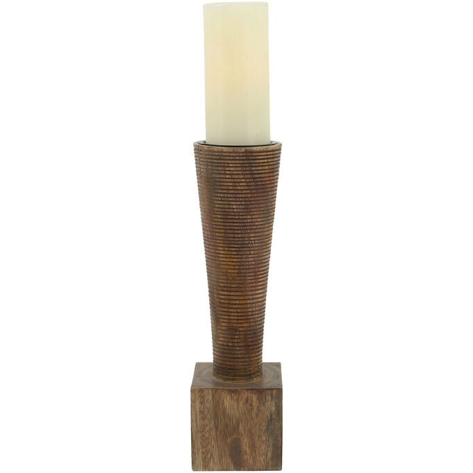 Sagebrook Home , Collected Culture Brown 13 Wood Geo Candle Holder