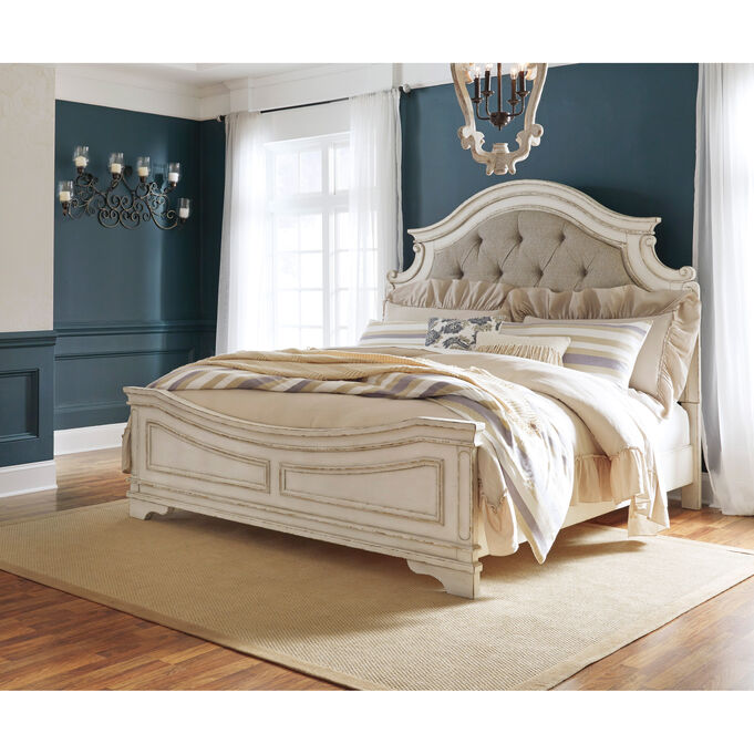 Realyn White Queen Upholstered Panel Bed