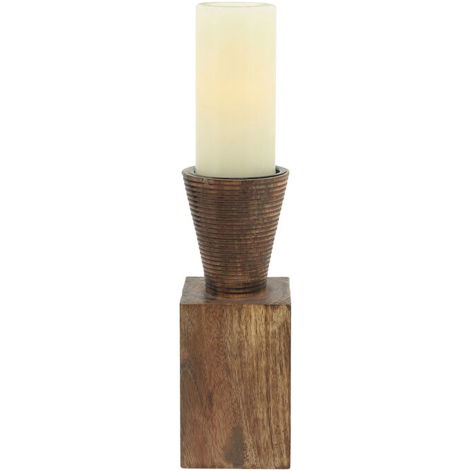 Collected Culture Brown 10 Inch Wood Geo Candle Holder